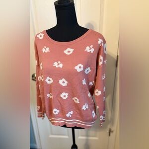Maurices Pink Sweater with White Floral Design
